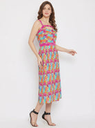 The Kaftan Company Dresses Multicolour Floral Print Crepe Midi Dress with Cutout Detail
