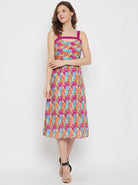 The Kaftan Company Dresses Multicolour Floral Print Crepe Midi Dress with Cutout Detail