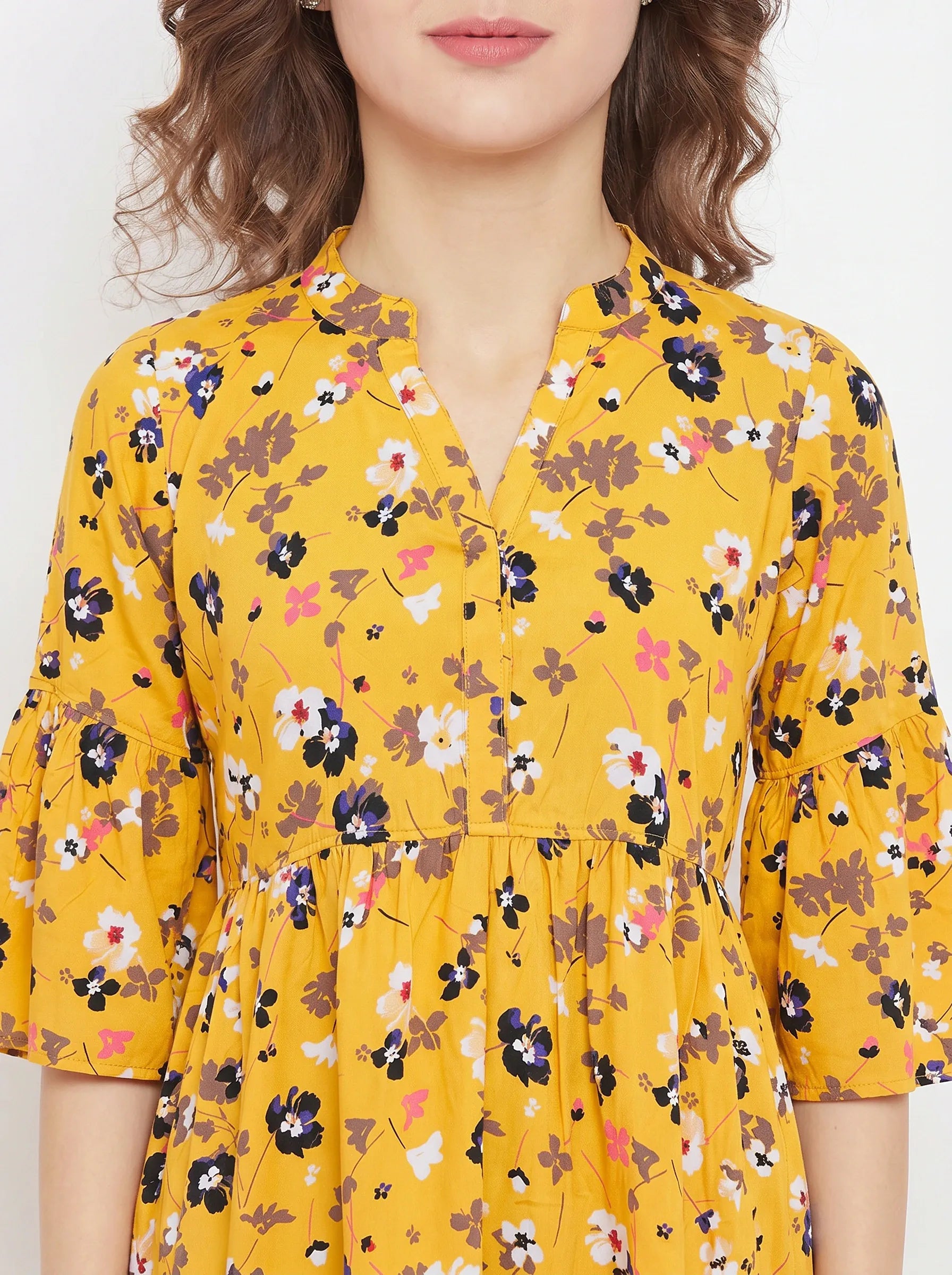 The Kaftan Company Dresses Mustard Floral Print Viscose Maternity & Nursing Midi Dress