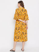 The Kaftan Company Dresses Mustard Floral Print Viscose Maternity & Nursing Midi Dress