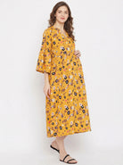 The Kaftan Company Dresses Mustard Floral Print Viscose Maternity & Nursing Midi Dress