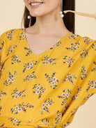 The Kaftan Company Dresses Mustard Floral Viscose Rayon Maternity Dress with Tie Belt