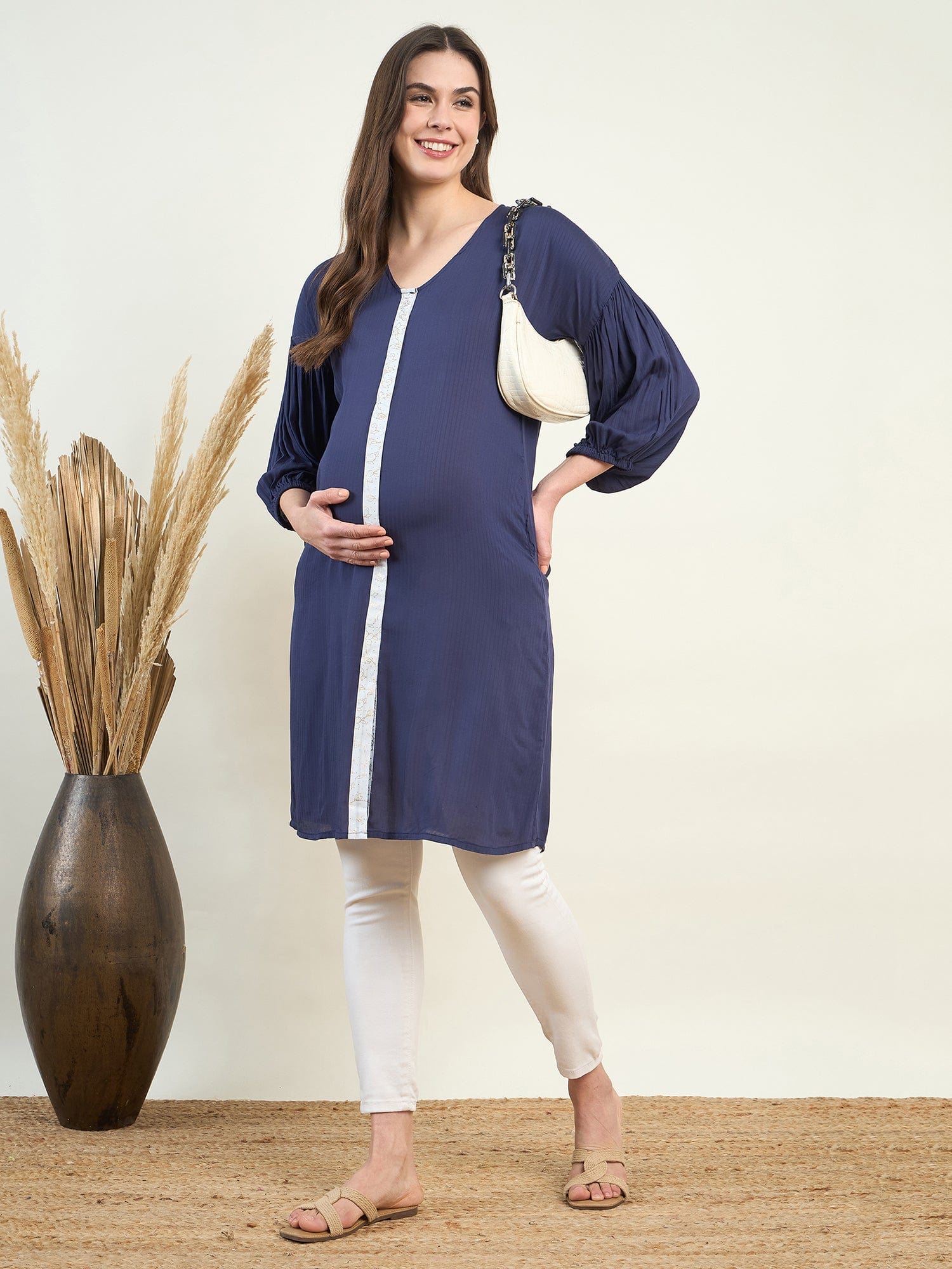 The Kaftan Company Dresses Navy Blue Supersoft Maternity Shirt Dress