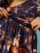 The Kaftan Company Dresses Navy Blue Vintage Floral Maternity and Feeding Kaftan Dress