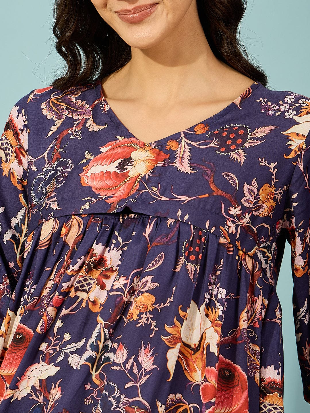 The Kaftan Company Dresses Navy Blue Vintage Floral Maternity and Feeding Kaftan Dress