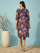 The Kaftan Company Dresses Navy Blue Vintage Floral Maternity and Feeding Kaftan Dress