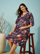 The Kaftan Company Dresses Navy Blue Vintage Floral Maternity and Feeding Kaftan Dress