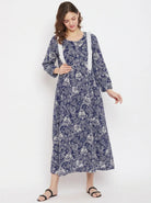 The Kaftan Company Dresses Navy Floral Print Nursing Maternity Maxi Dress with Ruffle Detail