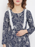 The Kaftan Company Dresses Navy Floral Print Nursing Maternity Maxi Dress with Ruffle Detail