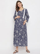 The Kaftan Company Dresses Navy Floral Print Nursing Maternity Maxi Dress with Ruffle Detail