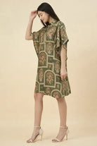 The Kaftan Company Dresses Olive Floral Printed Satin Kaftan Dress