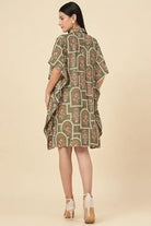 The Kaftan Company Dresses Olive Floral Printed Satin Kaftan Dress