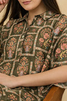 The Kaftan Company Dresses Olive Floral Printed Satin Kaftan Dress