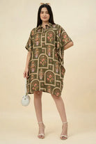 The Kaftan Company Dresses Olive Floral Printed Satin Kaftan Dress