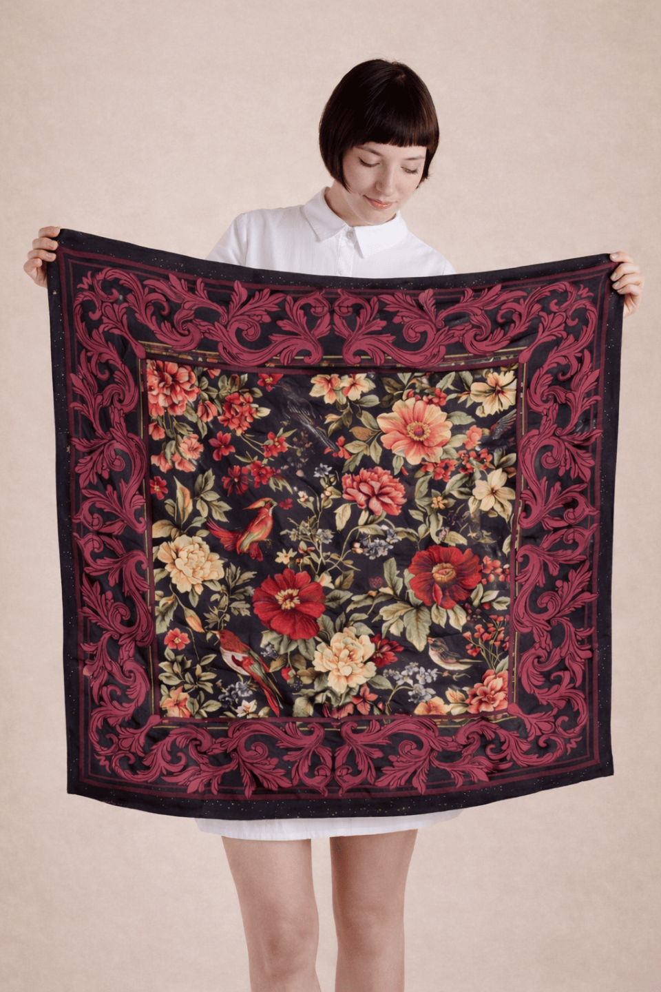 The Kaftan Company Dresses One size Black and Red Baroque Blossom Silk Scarf