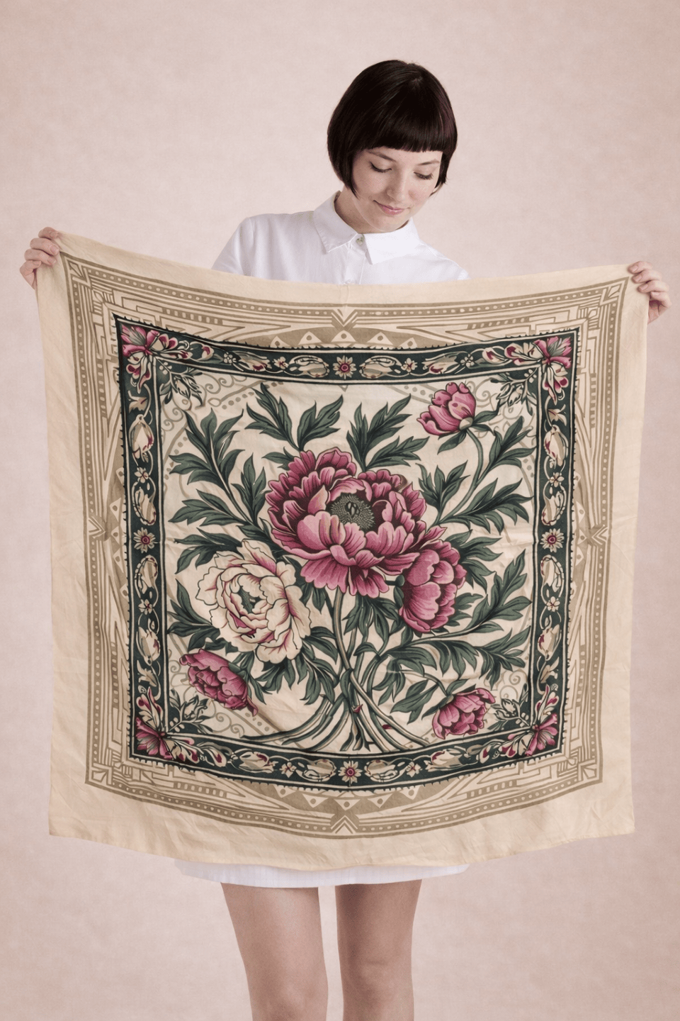 The Kaftan Company Dresses One size Cream Blush Peony Silk Scarf