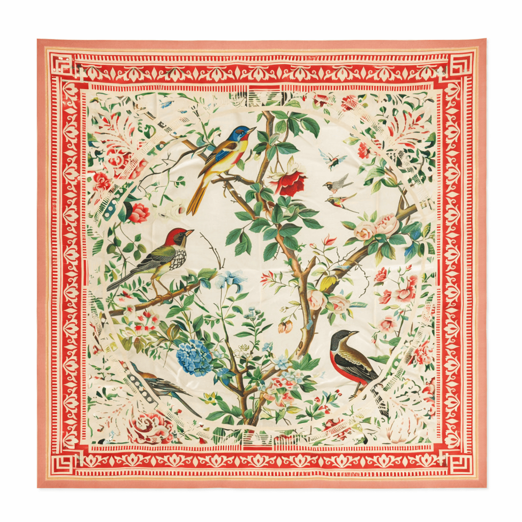 The Kaftan Company Dresses One size Cream Songbird Garden Silk Scarf