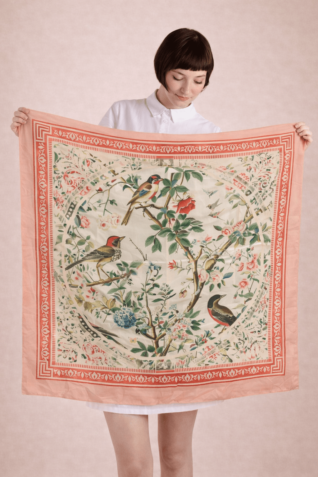 The Kaftan Company Dresses One size Cream Songbird Garden Silk Scarf