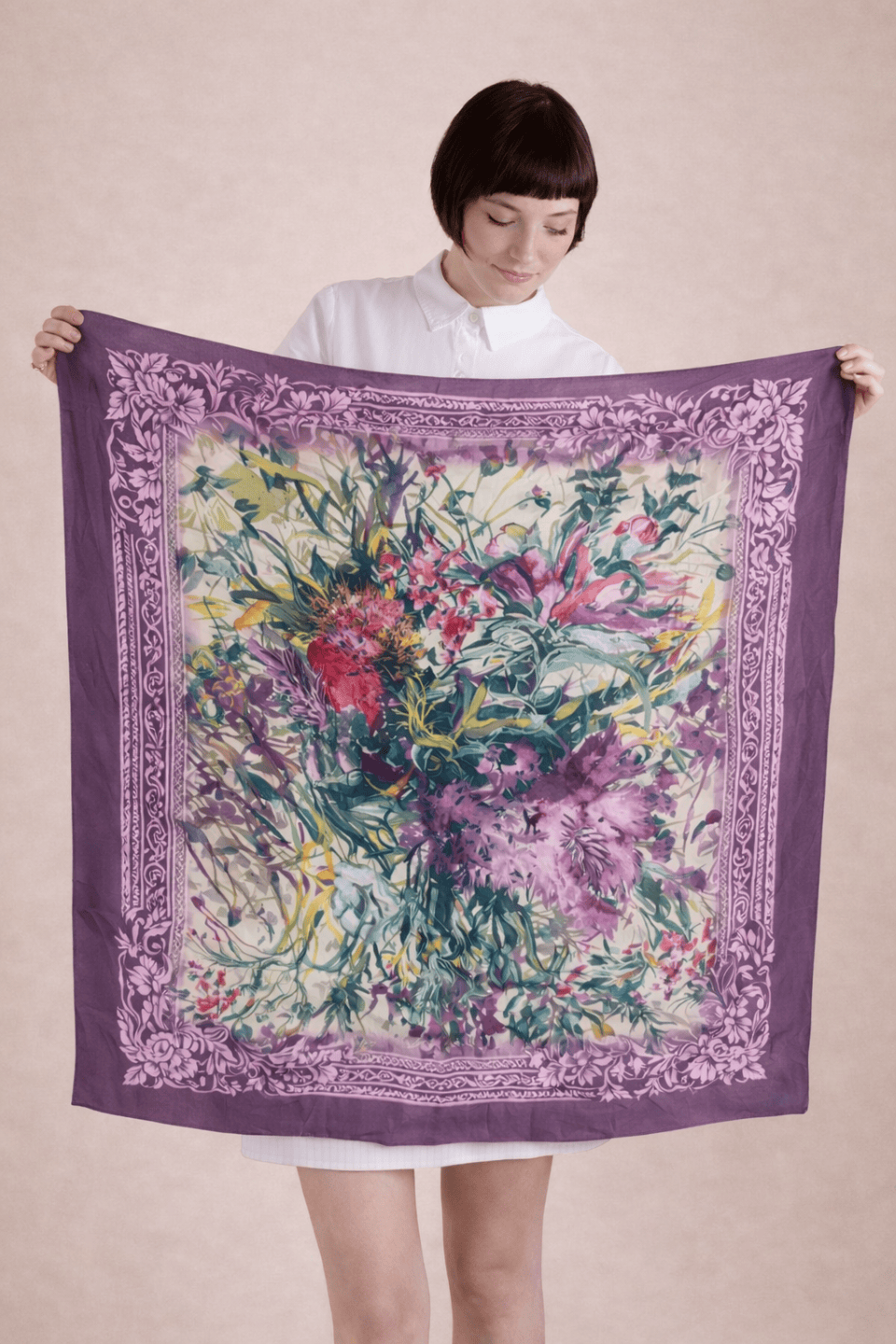 The Kaftan Company Dresses One size Purple Amethyst Garden Silk Scarf