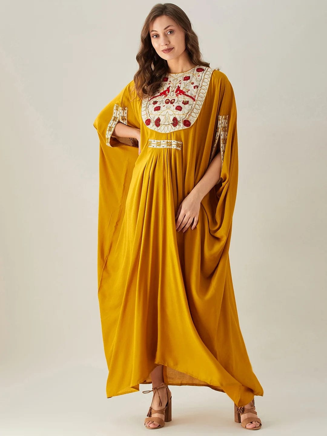 The Kaftan Company Dresses ONESIZE Birds in Paradise Mustard Embellished Maxi Kaftan - Freesize