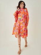 The Kaftan Company Dresses OneSize Coral Flutter Printed Free size Kaftan