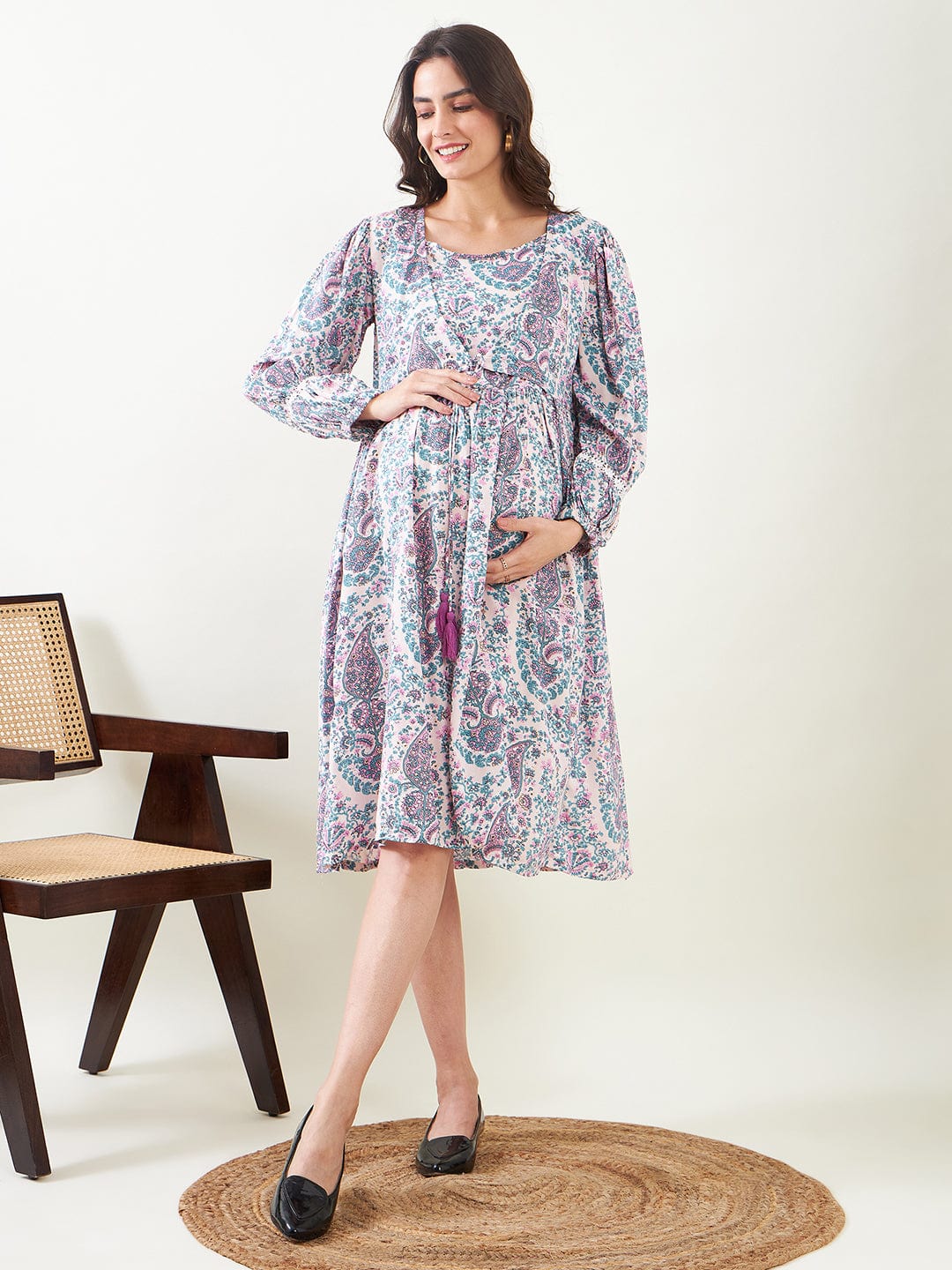 The Kaftan Company Dresses Paisley Printed Maternity and Feeding Dress