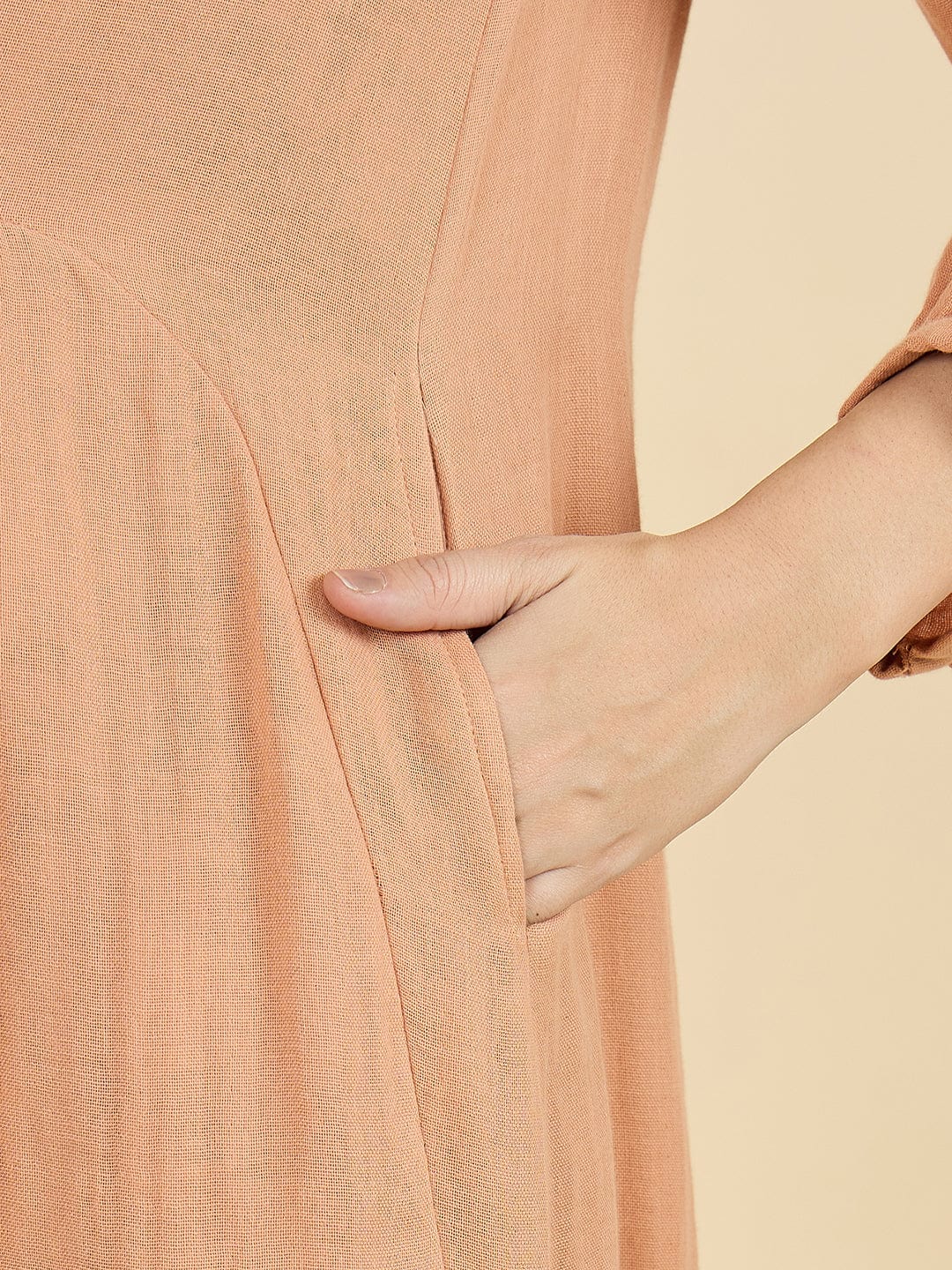 The Kaftan Company Dresses Peach Cotton Maternity Dress with Tie-Up Collar