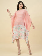 The Kaftan Company Dresses Peach Pink Floral Printed Modal Kaftan Dress with Back Elastic