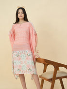 The Kaftan Company Dresses Peach Pink Floral Printed Modal Kaftan Dress with Back Elastic