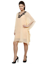 The Kaftan Company Dresses Peacock Embroidered Beige Kaftan Dress