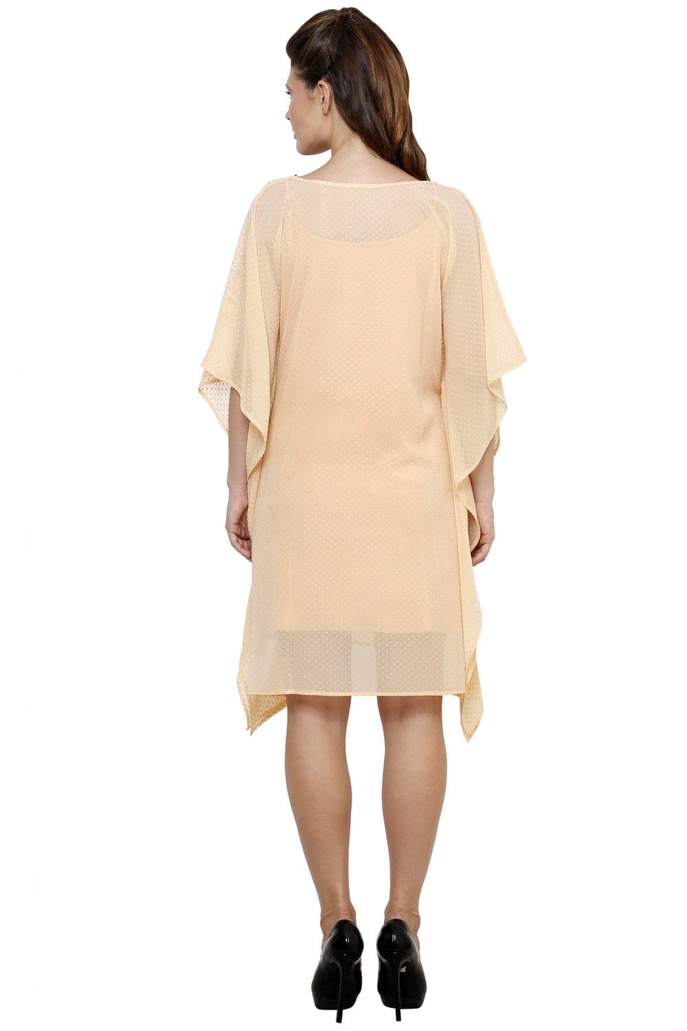 The Kaftan Company Dresses Peacock Embroidered Beige Kaftan Dress