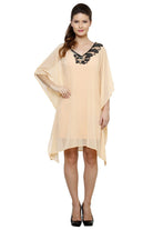 The Kaftan Company Dresses Peacock Embroidered Beige Kaftan Dress