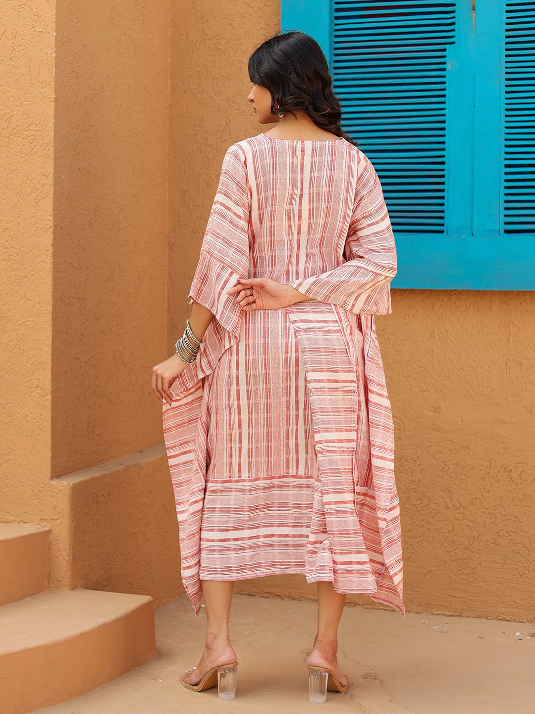 The Kaftan Company Dresses Pink and White Striped Cotton Kaftan Dress