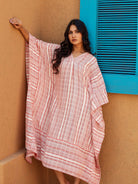 The Kaftan Company Dresses Pink and White Striped Cotton Kaftan Dress