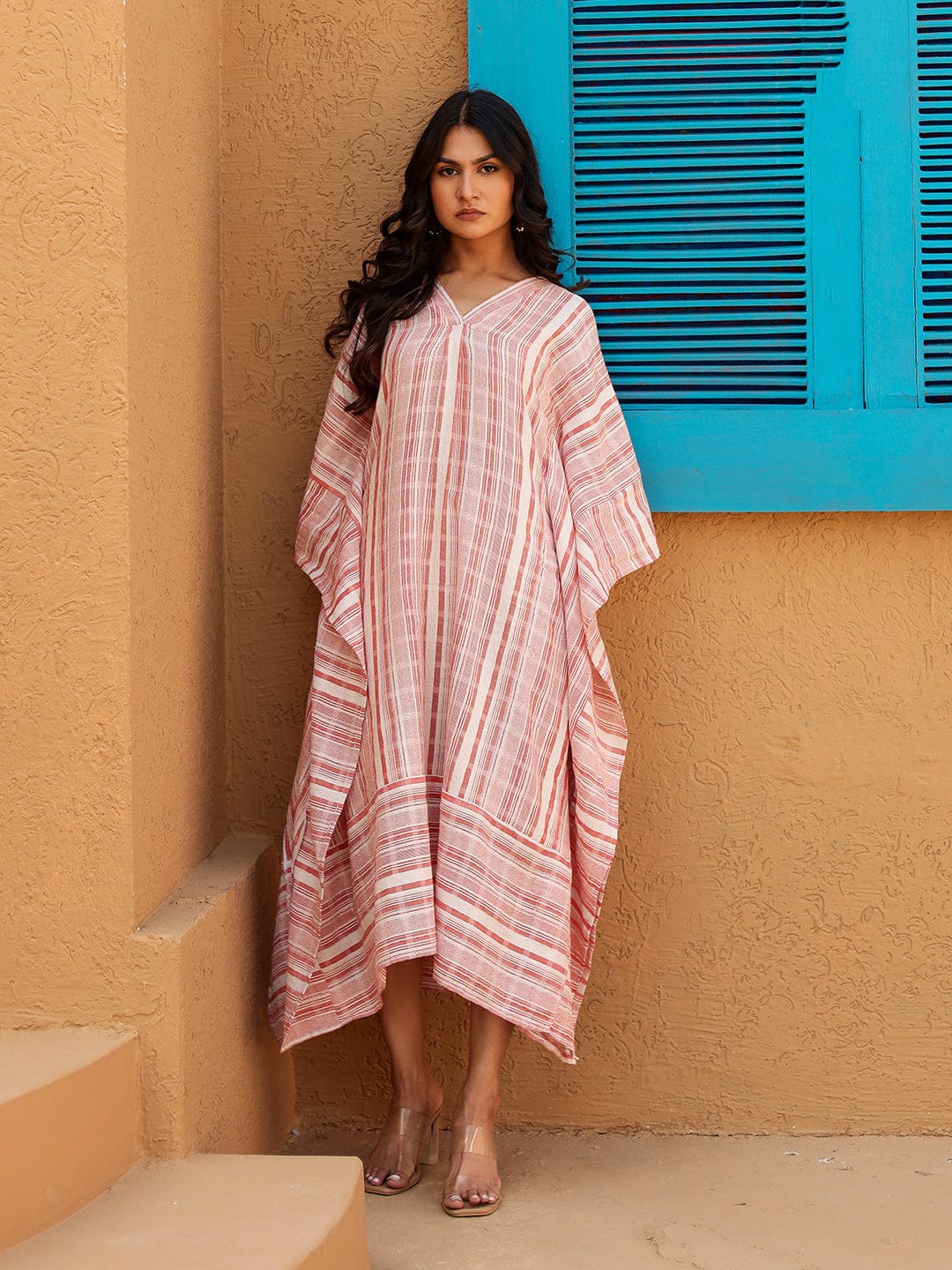 Pink and White Striped Cotton Kaftan Dress 3XL