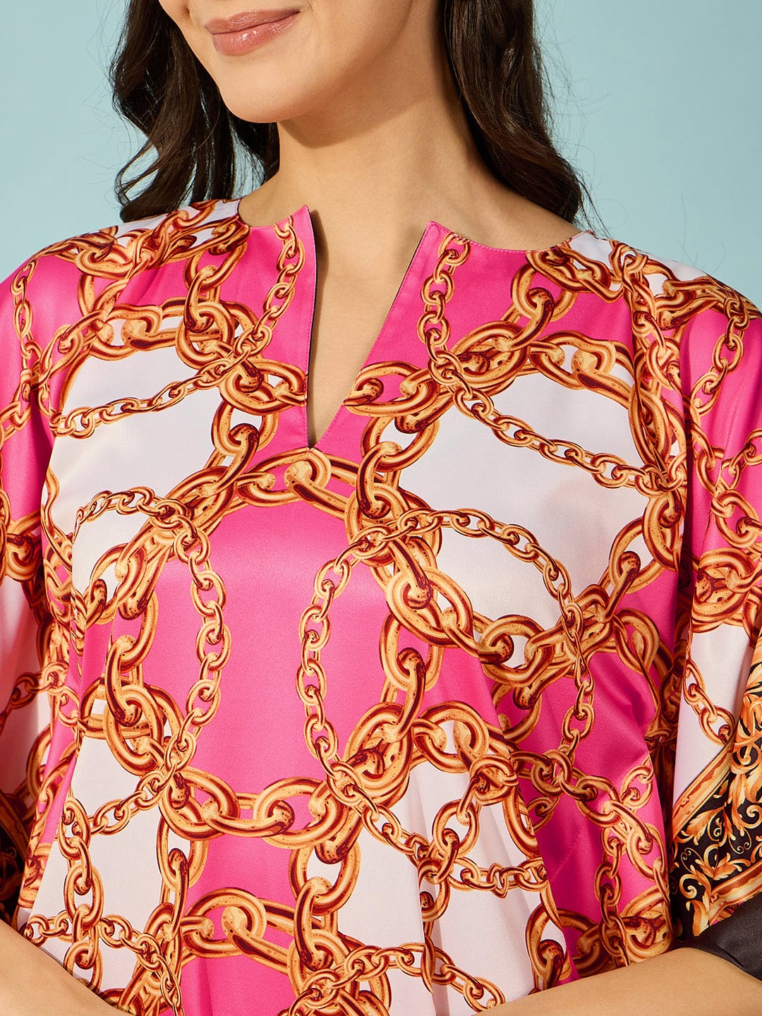 The Kaftan Company Dresses Pink Chain Baroque Printed Satin Kaftan Dress