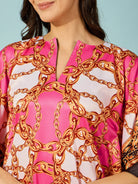 The Kaftan Company Dresses Pink Chain Baroque Printed Satin Kaftan Dress