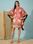 The Kaftan Company Dresses Pink Chain Baroque Printed Satin Kaftan Dress