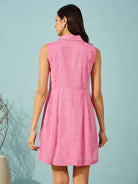 The Kaftan Company Dresses Pink Hand Embroidered Viscose Linen Mini Dress