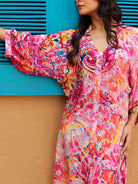 The Kaftan Company Dresses Pink Multi-Color Printed Natural Crepe Mini Dress