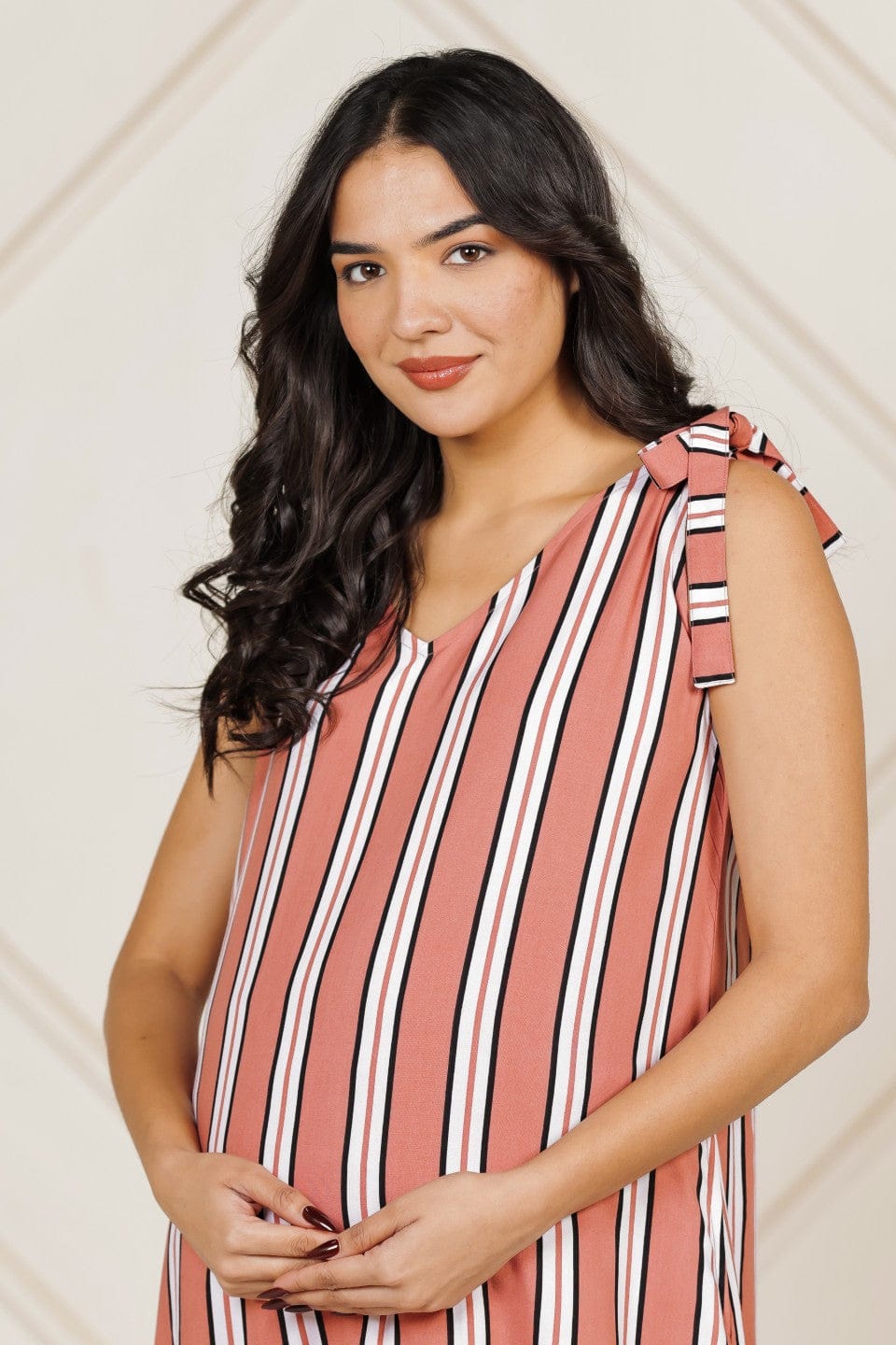The Kaftan Company Dresses Pink Striped Modal Maternity Nursing Dress