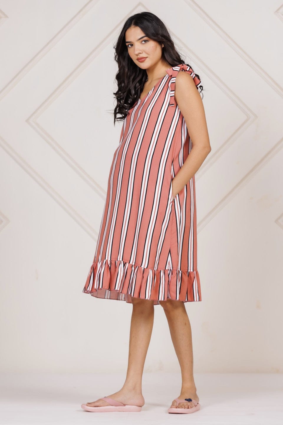 The Kaftan Company Dresses Pink Striped Modal Maternity Nursing Dress