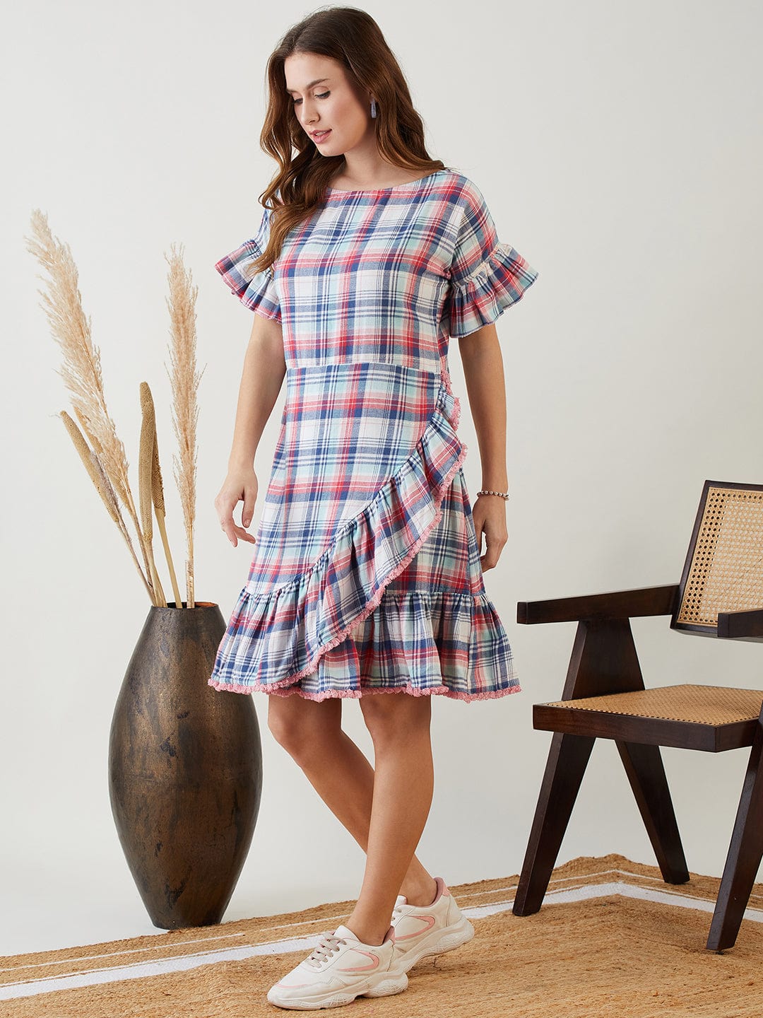 The Kaftan Company Dresses Pretty in Pink Checkered Elegance Dress