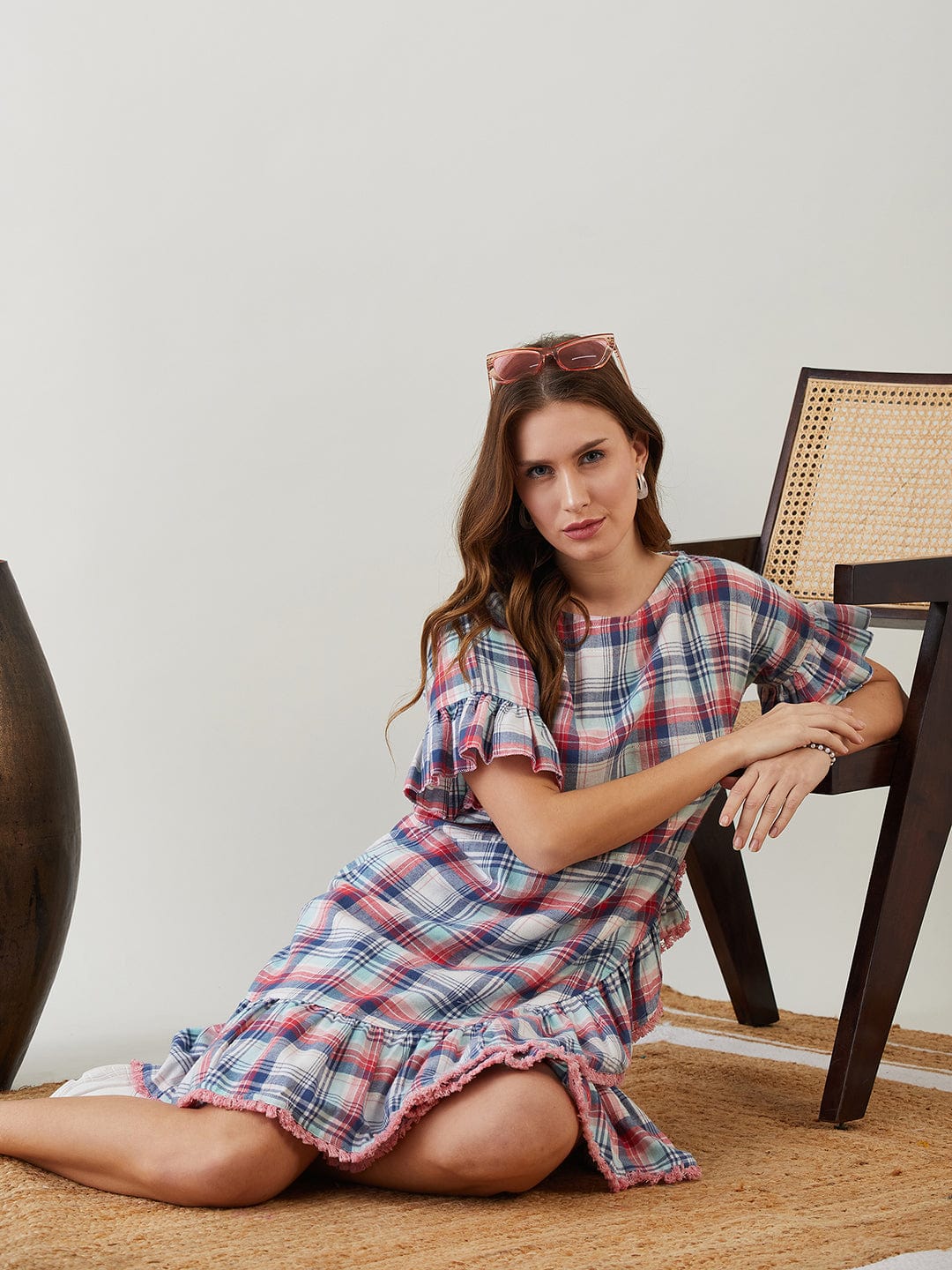 The Kaftan Company Dresses Pretty in Pink Checkered Elegance Dress