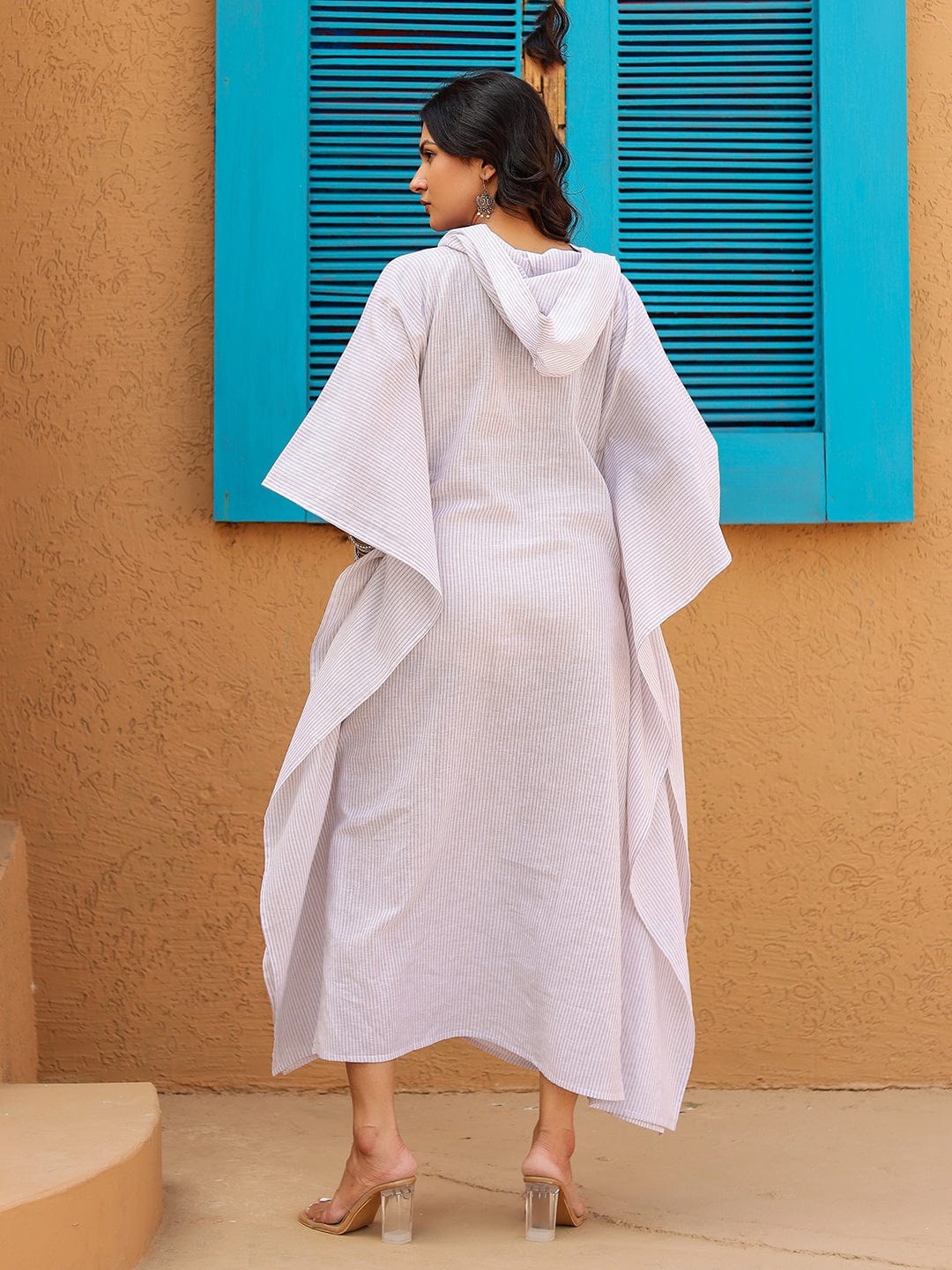 The Kaftan Company Dresses Purple Strieps Printed Hoody Kaftan Dress