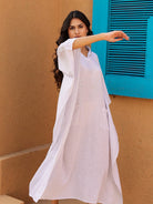 The Kaftan Company Dresses Purple Strieps Printed Hoody Kaftan Dress