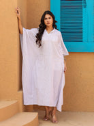The Kaftan Company Dresses Purple Strieps Printed Hoody Kaftan Dress