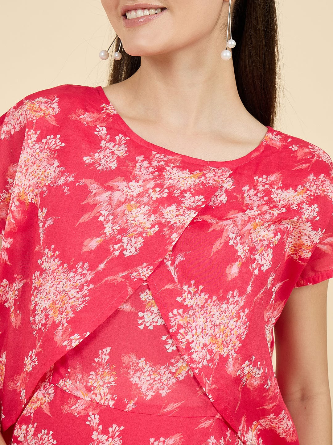 The Kaftan Company Dresses Red Floral Cotton Maternity Dress with Feeding Zip Access