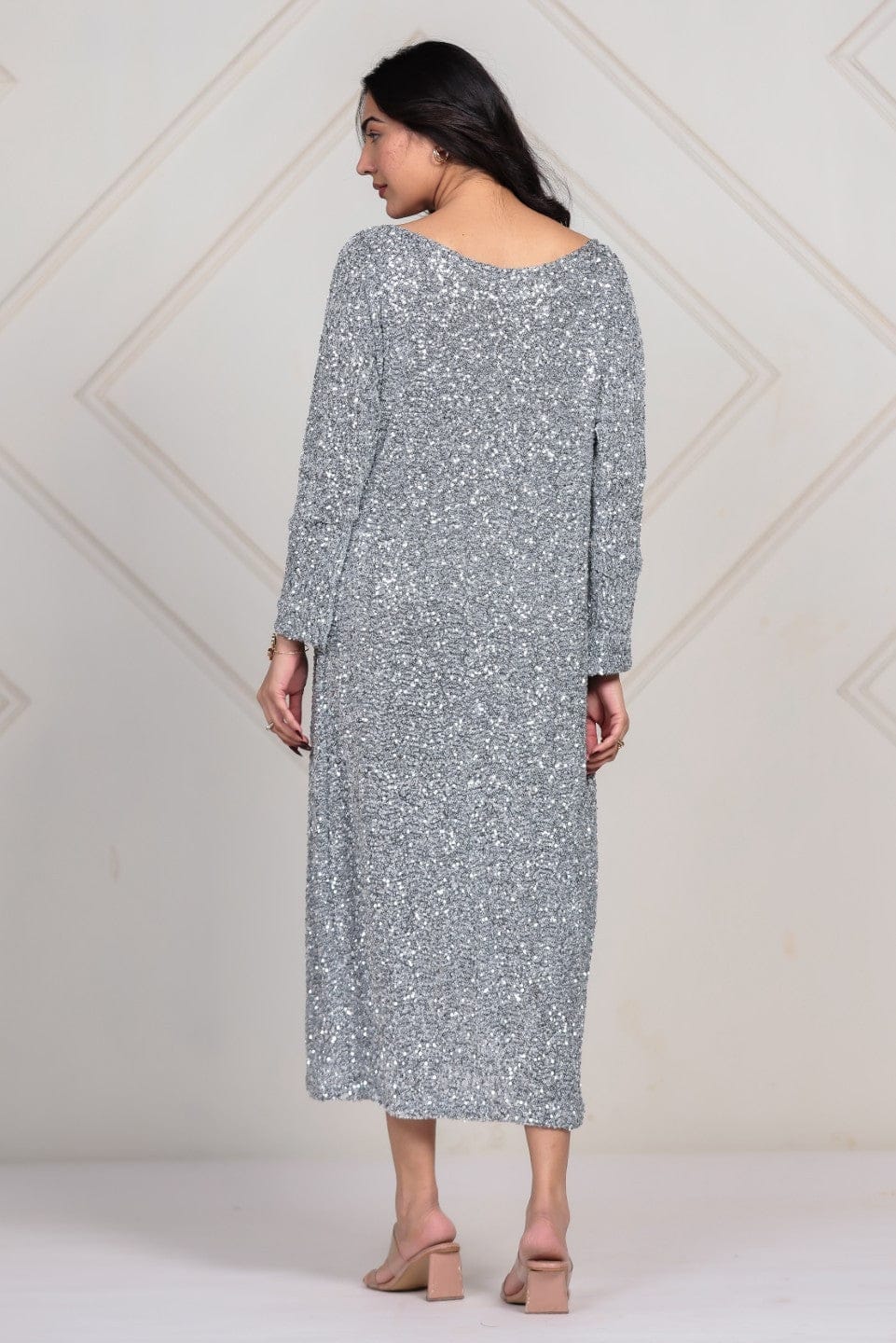 The Kaftan Company Dresses Silver All-Over Sequin Partywear Maxi Dress
