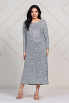 The Kaftan Company Dresses Silver All-Over Sequin Partywear Maxi Dress